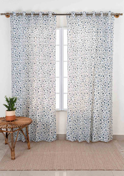 Room Darkening - Blue Ruby Floral Curtain