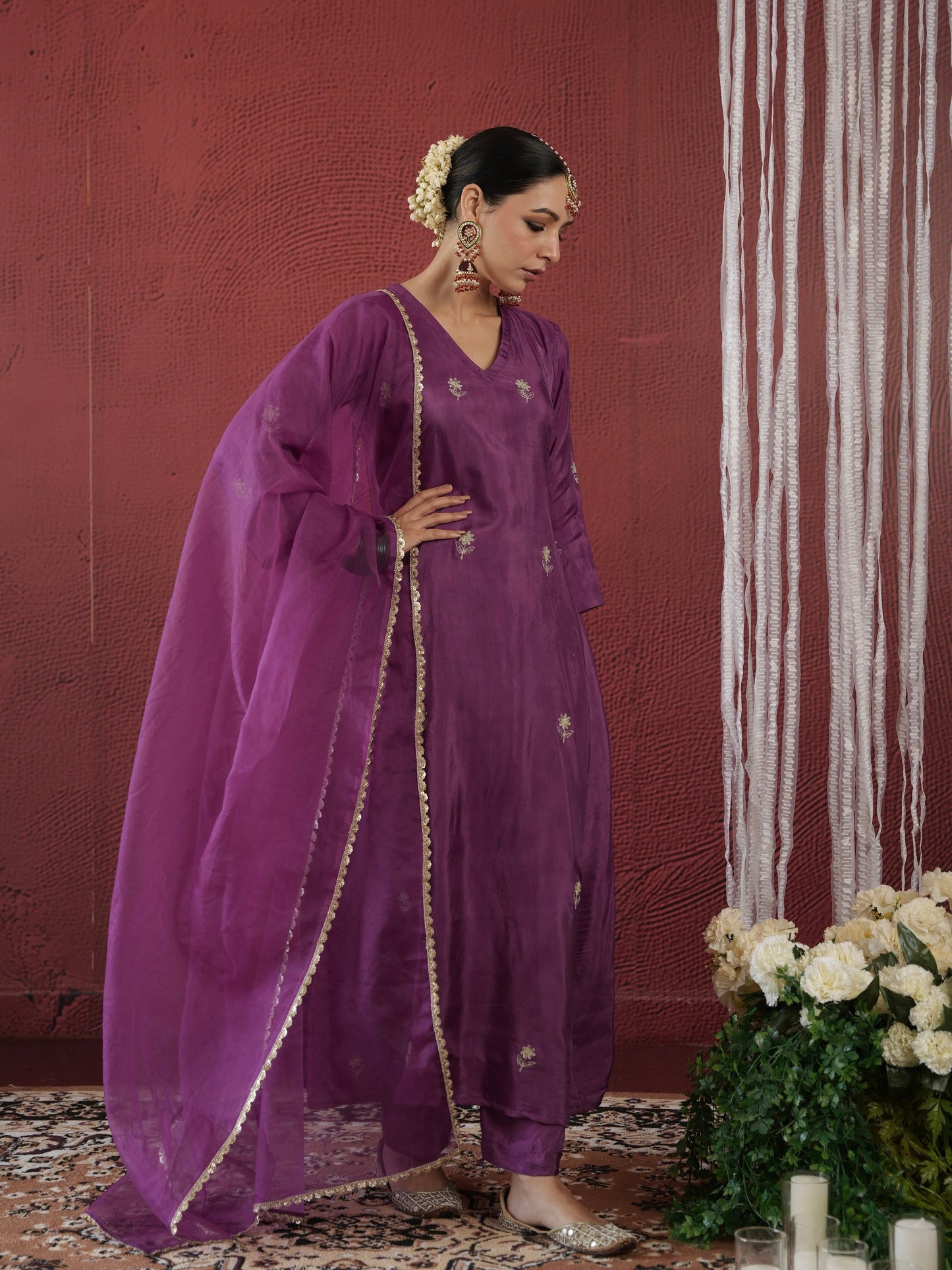 Chaand Purple Silk Zari Embroidery Suit Set