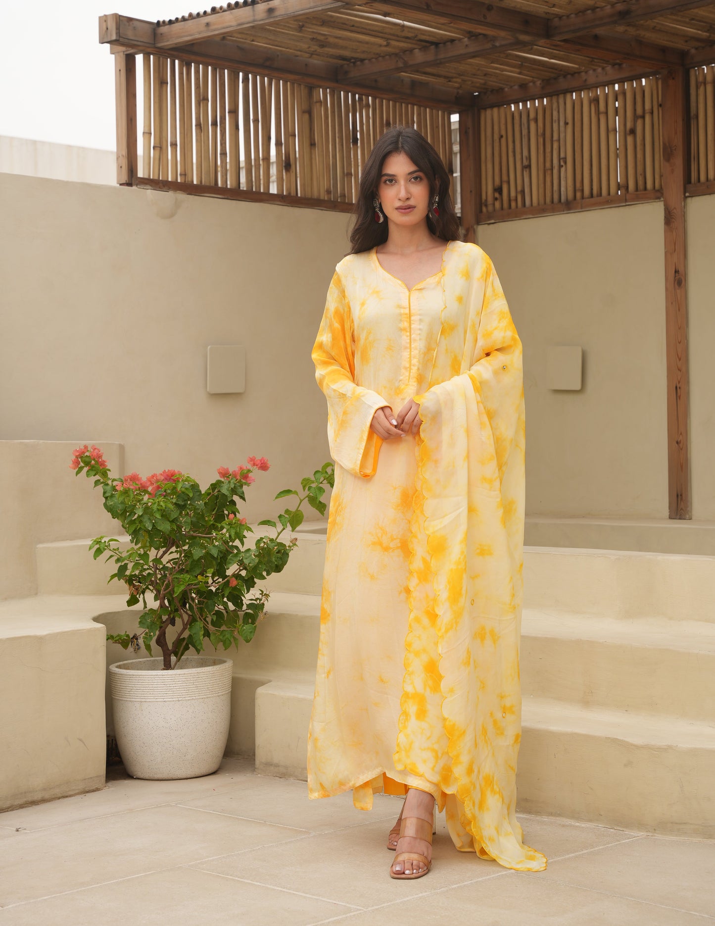 Silk Shibori Mirror Work Staright Suit Set