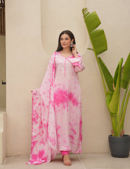 Silk Shibori Mirror Work Staright Suit Set