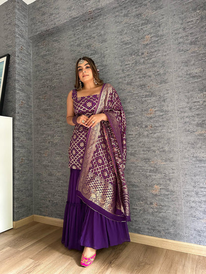 Bandhej Purple Sharara Set