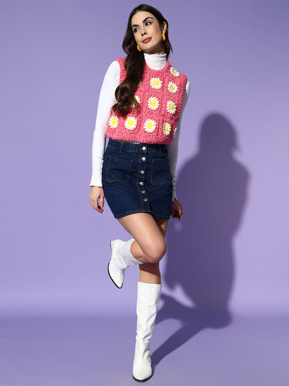 Bubblegum Cropped Daisy Vest