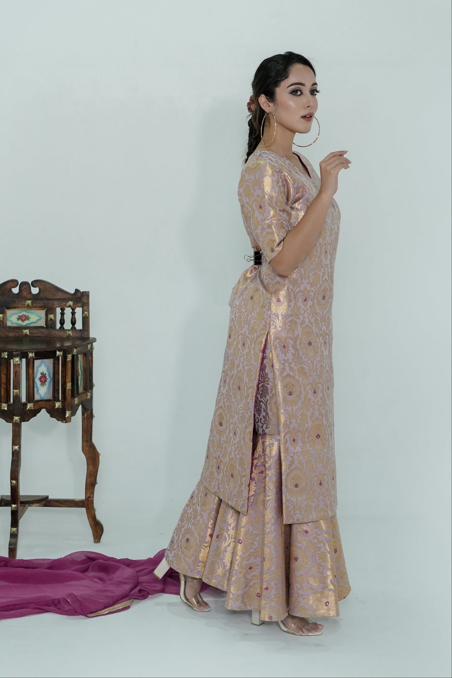 Meera Banarasi Silk Brocade Gharara Set - Lavender