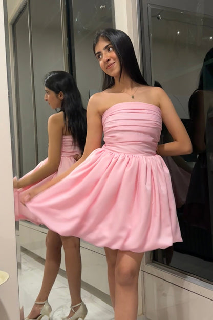 Pink Satin Balloon Dress