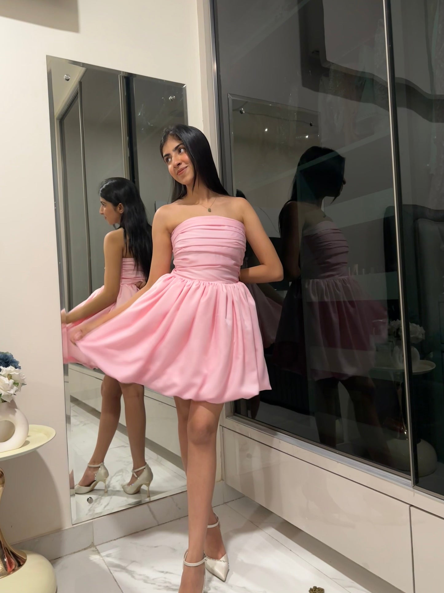 Pink Satin Balloon Dress