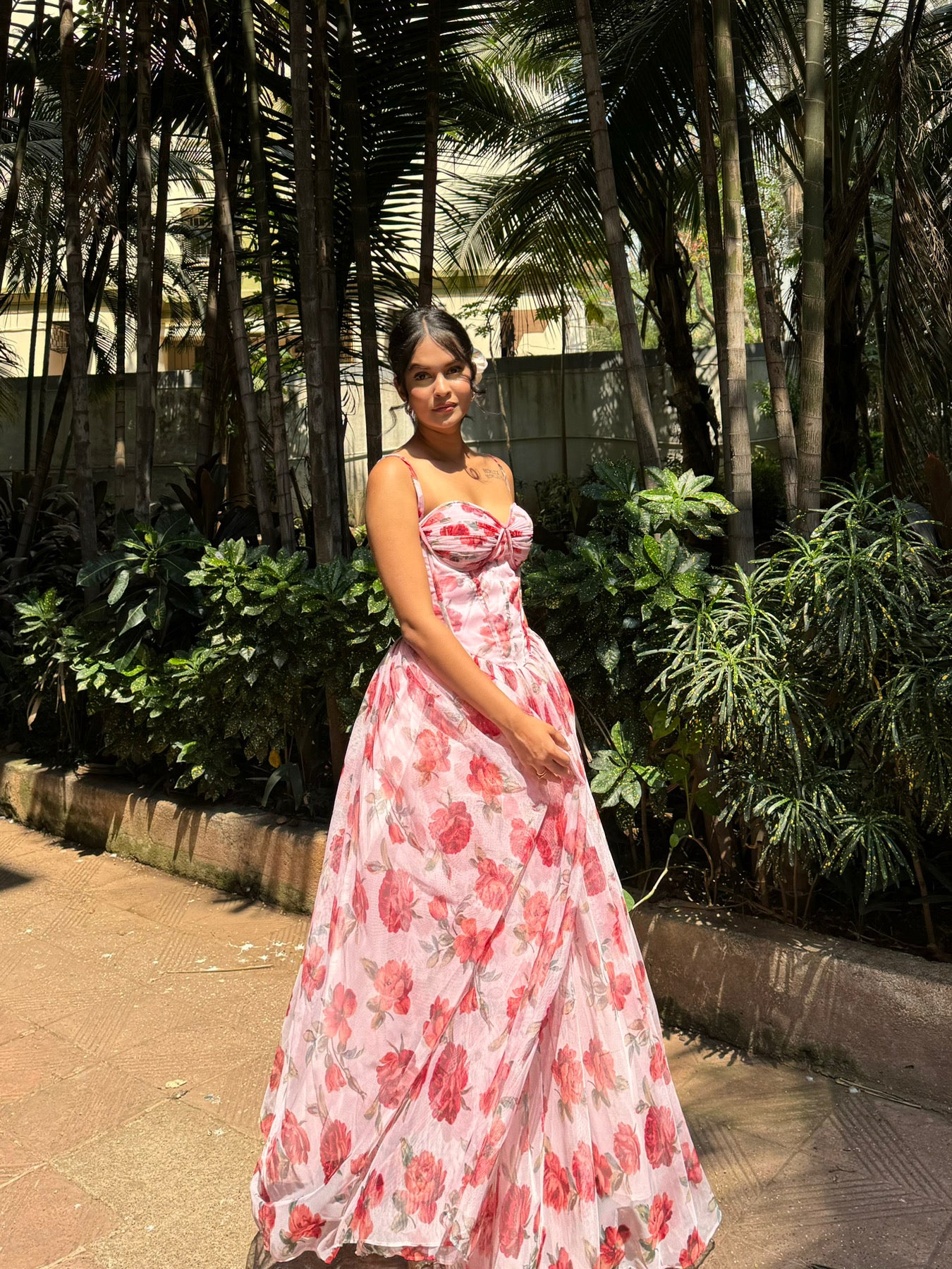 Floral Pink Padded Corset Gown