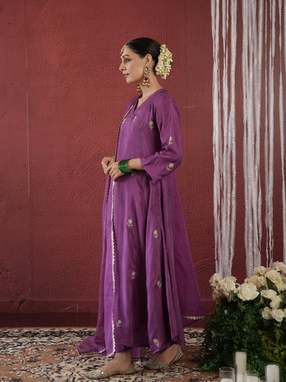 Chaand Purple Silk Zari Embroidery Suit Set