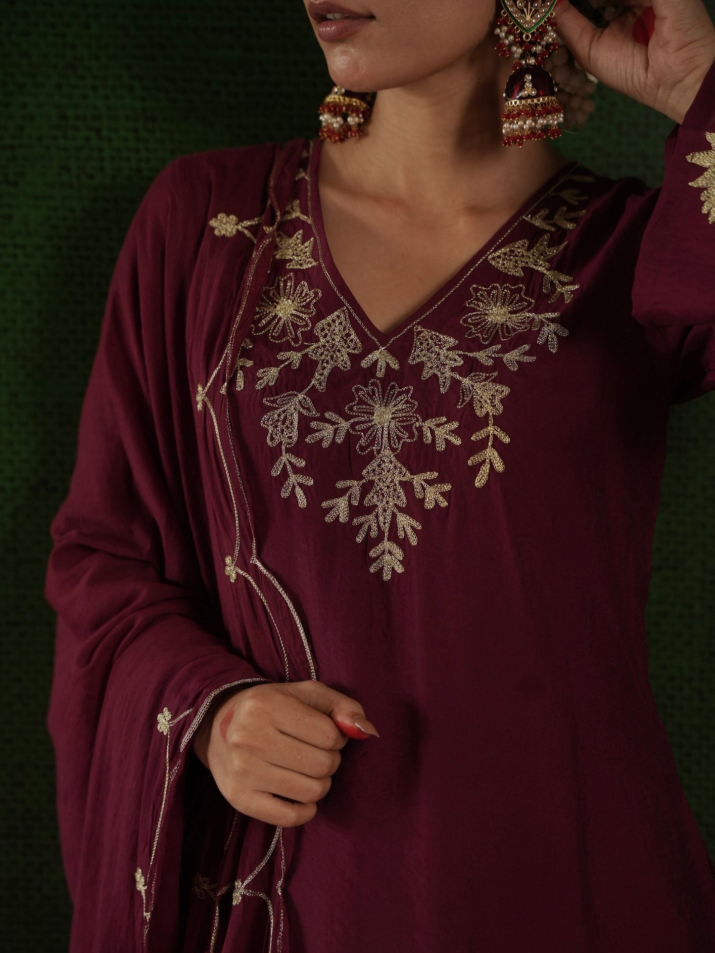 Chaand Rosewood Chanderi Heavy Embroidered Suit Set