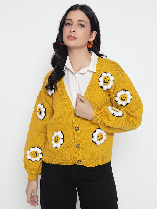 Smiley Mustard Cardigan