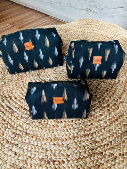 Box Pouches - Ikat Black | Set of 3