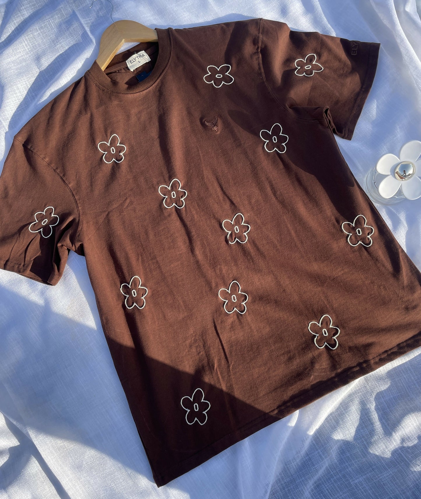 Floral Embroidered Brown Tshirt