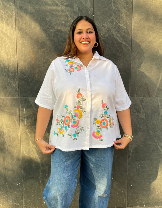 Petal Perfection Embroidered Cotton Shirt