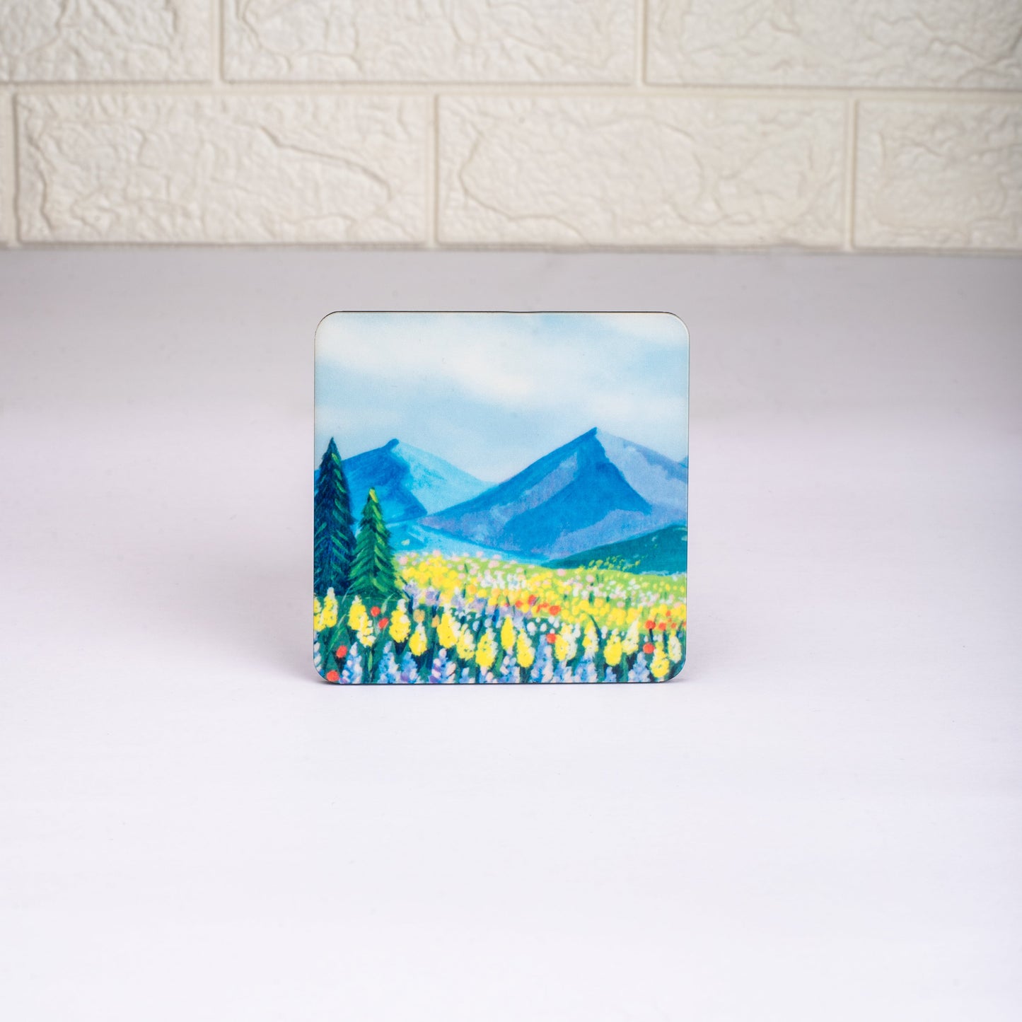 Picturesque Landscape Mug with Coaster - Yellow