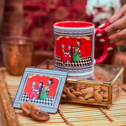 Shringaar Pattachitra Mug with Coaster - Red