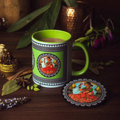 Paripatra Pattachitra Mug with Coaster - Green