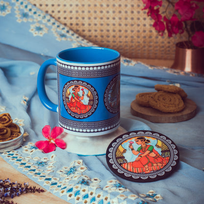 Paripatra Pattachitra Mug with Coaster - Blue