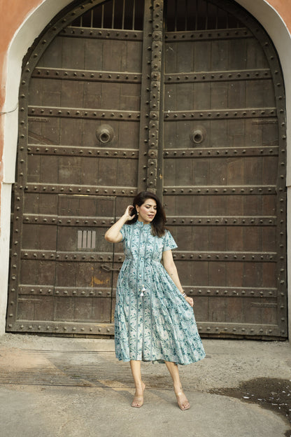 Printed Flutter Sleeves Printed Maxi Dress