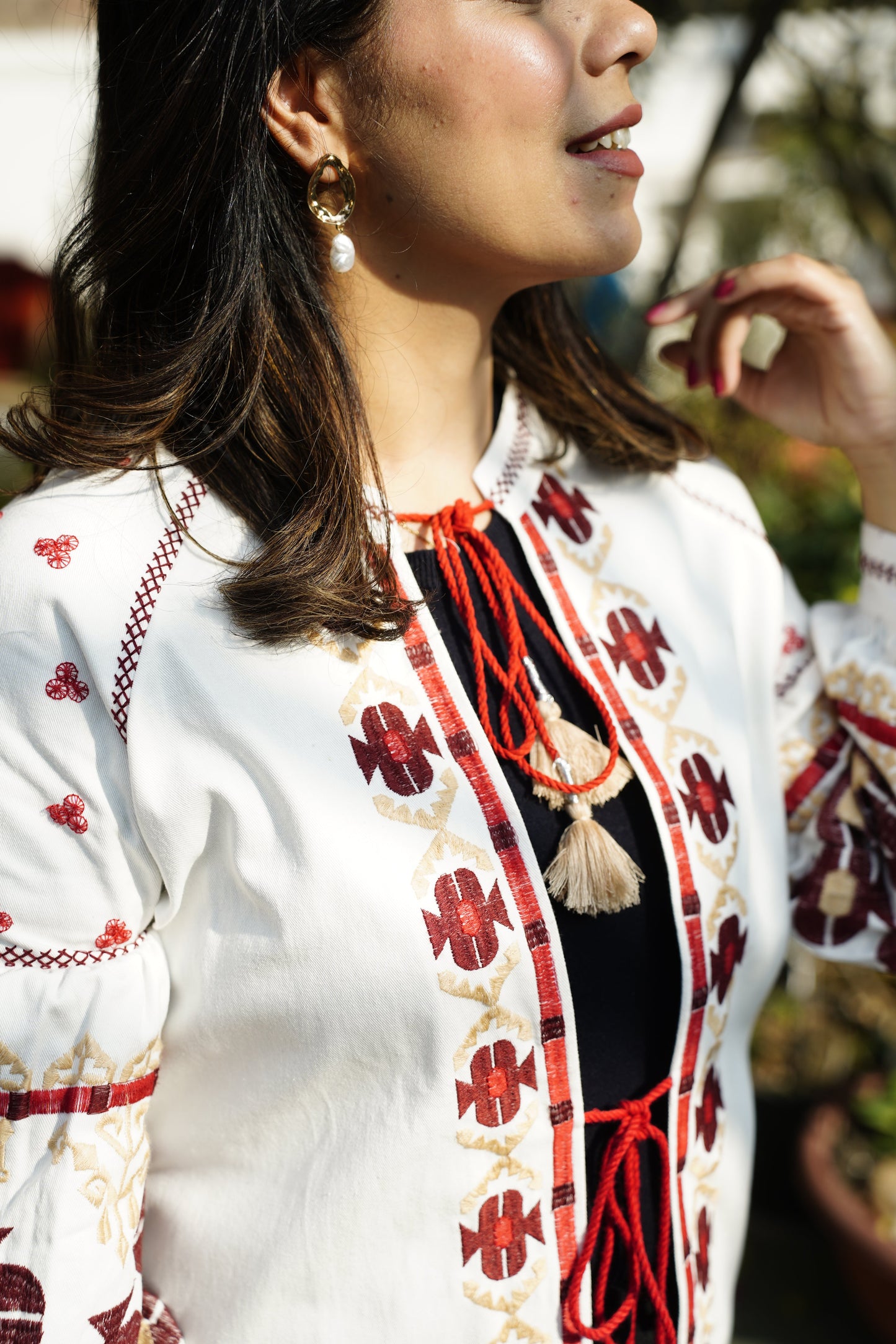 White Full Sleeves Embroidered Jacket