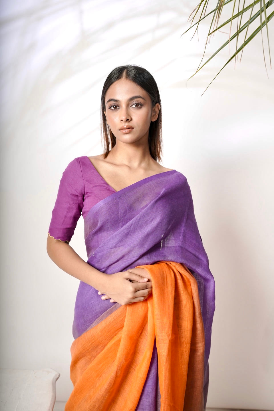 Dual Color Handloom Linen Saree