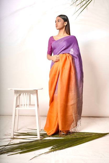 Dual Color Handloom Linen Saree