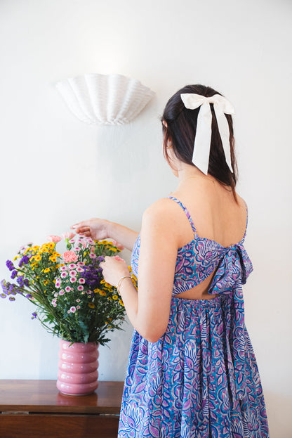 Blue & Purple Floral Cotton Maxi Dress with a Pocket