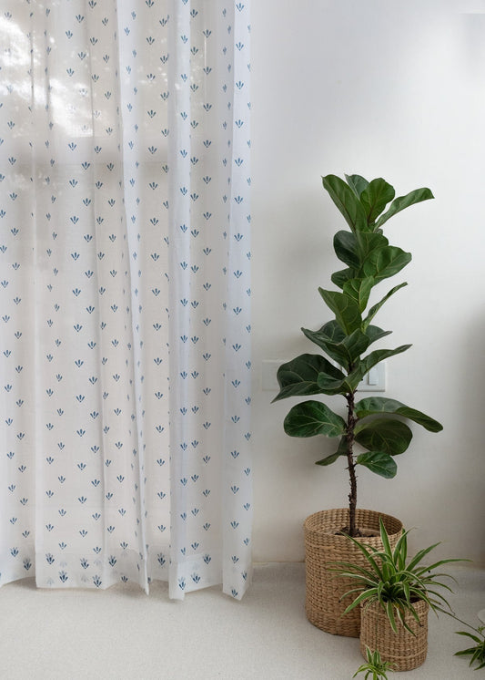 Light Filtering - Indigo Aniseed Floral Cotton Sheer Curtain