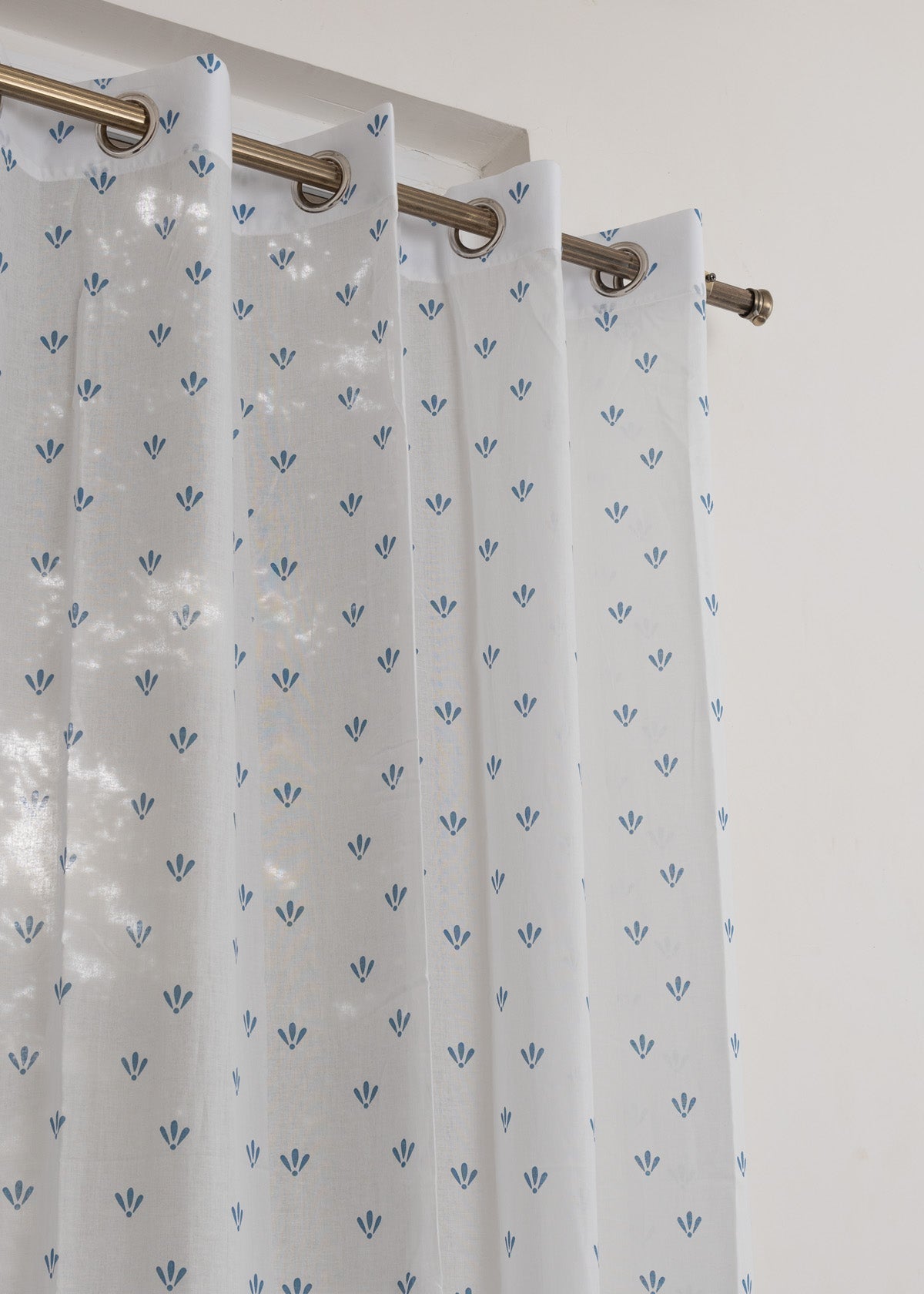 Light Filtering - Indigo Aniseed Floral Cotton Sheer Curtain