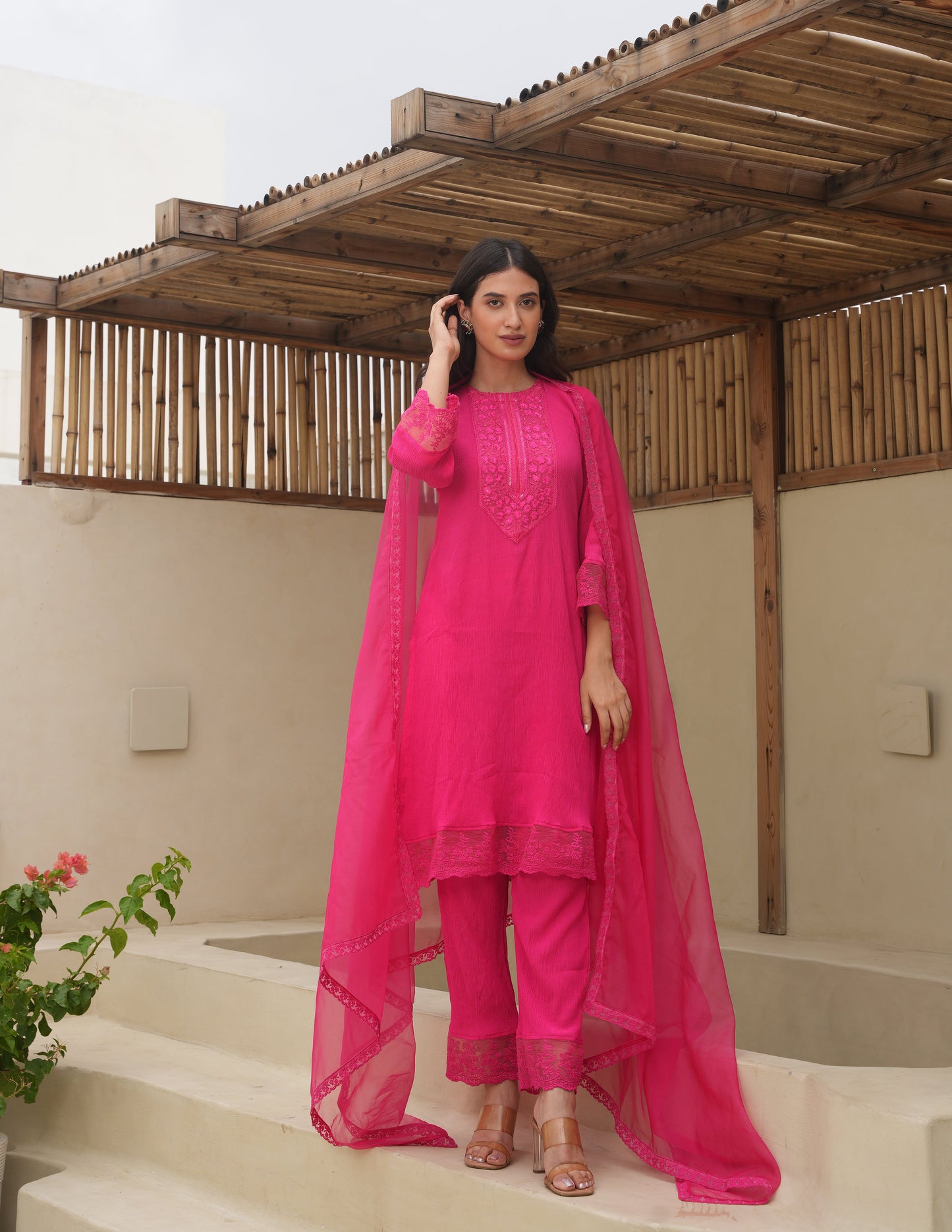 Grace Pink Cotton Crush Suit Set