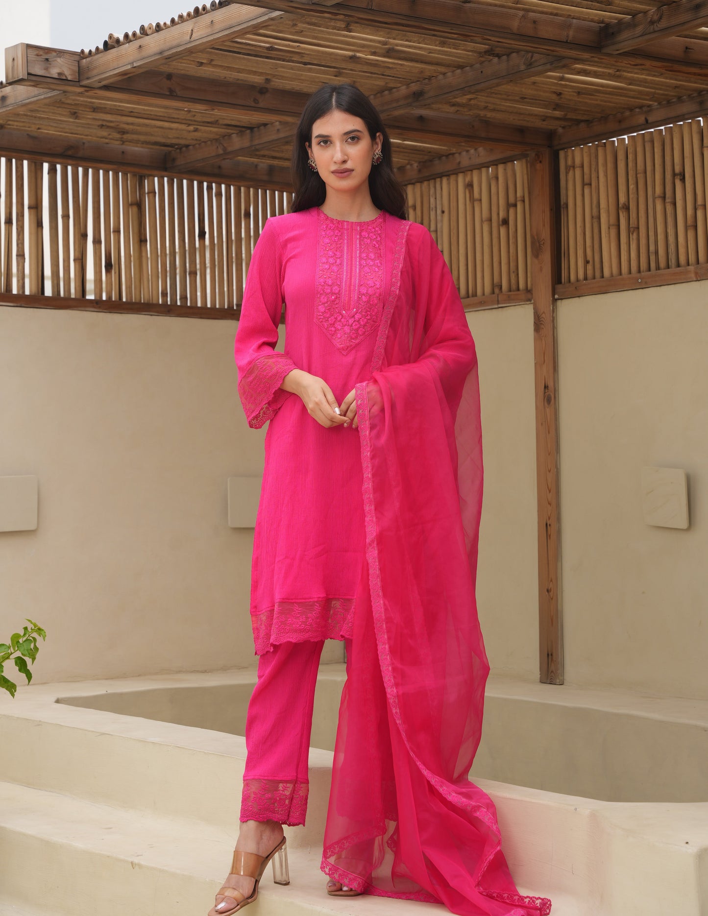 Grace Pink Cotton Crush Suit Set