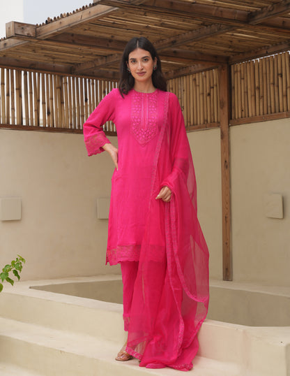 Grace Pink Cotton Crush Suit Set