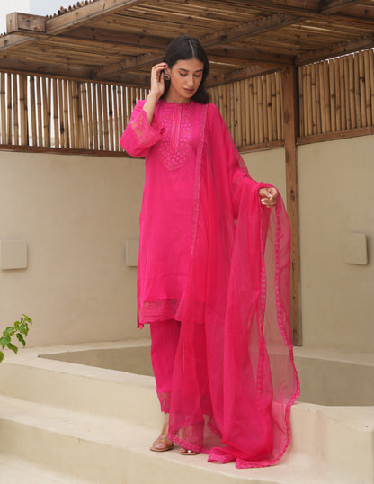 Grace Pink Cotton Crush Suit Set