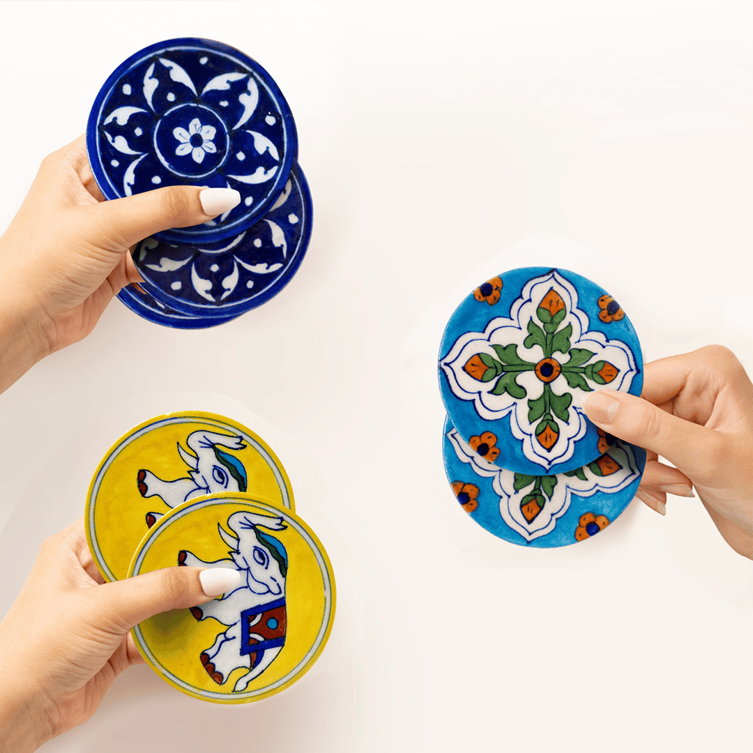 Blue Pottery Coaster Set