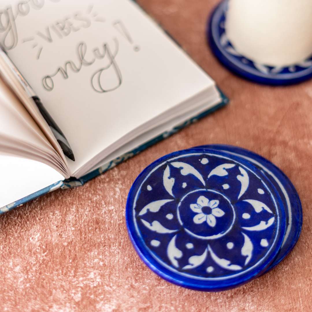 Blue Pottery Coaster Set