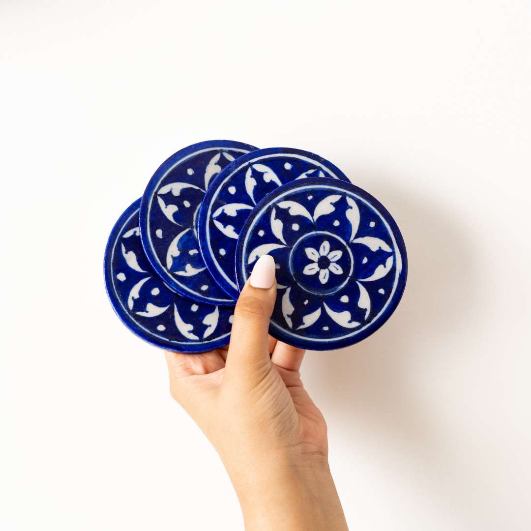 Blue Pottery Coaster Set