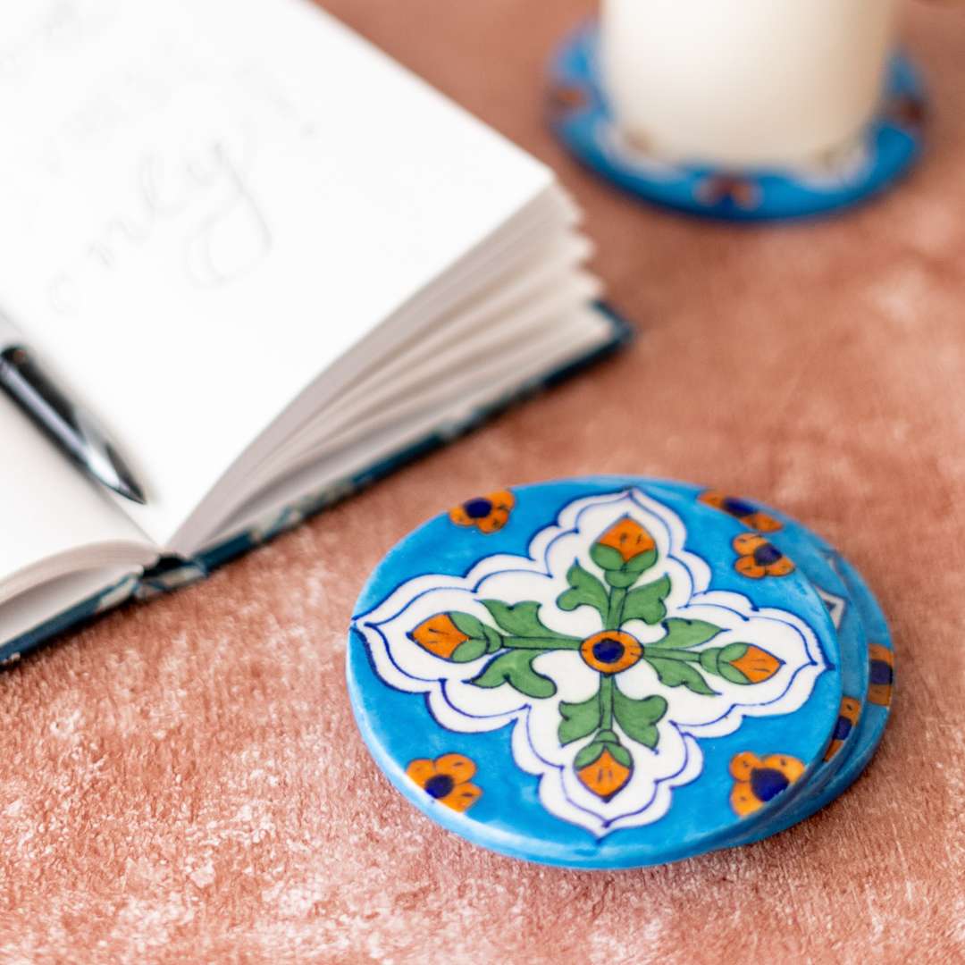 Blue Pottery Coaster Set