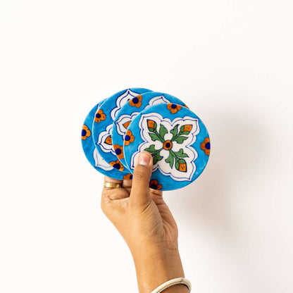 Blue Pottery Coaster Set