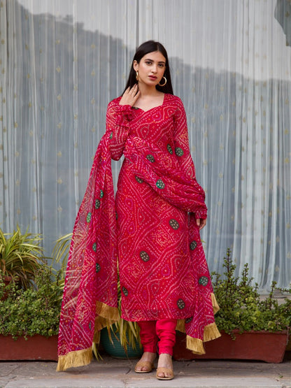 Kia Bandhani Chiffon Kurta Set