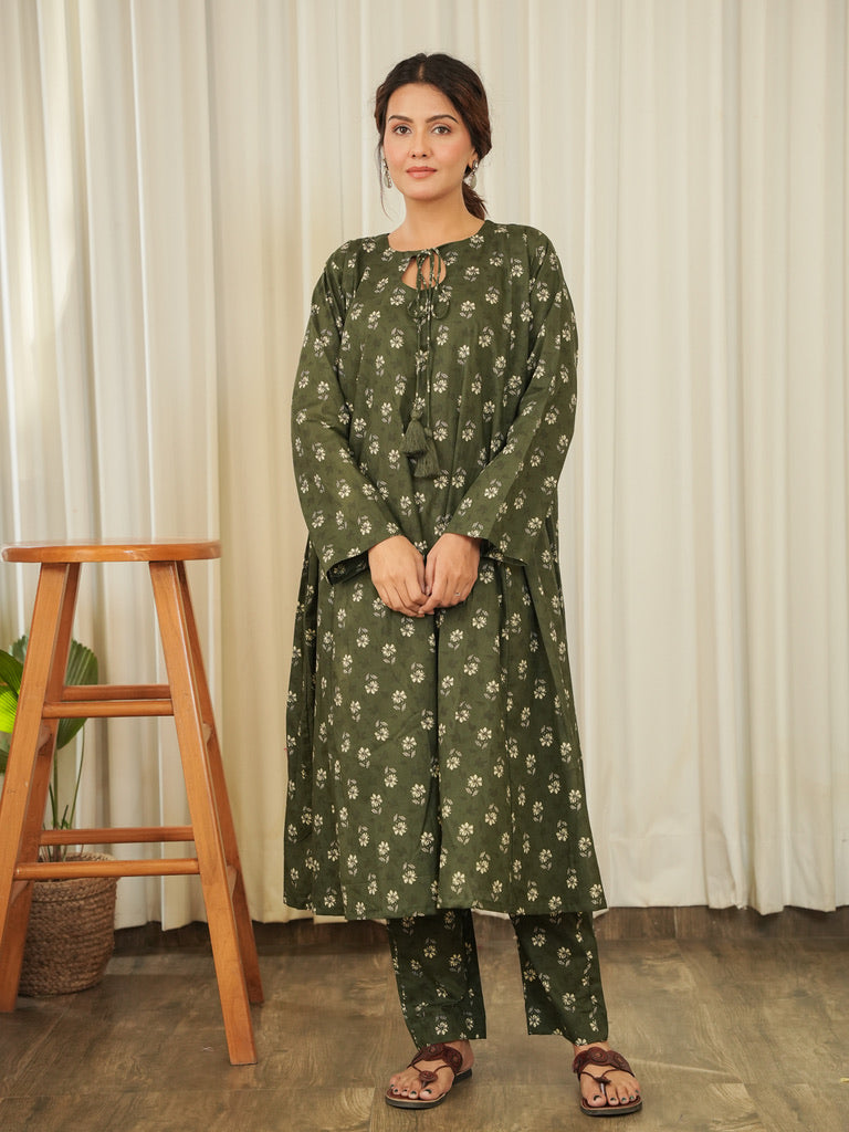 Disha Green Block Print Kurta Set