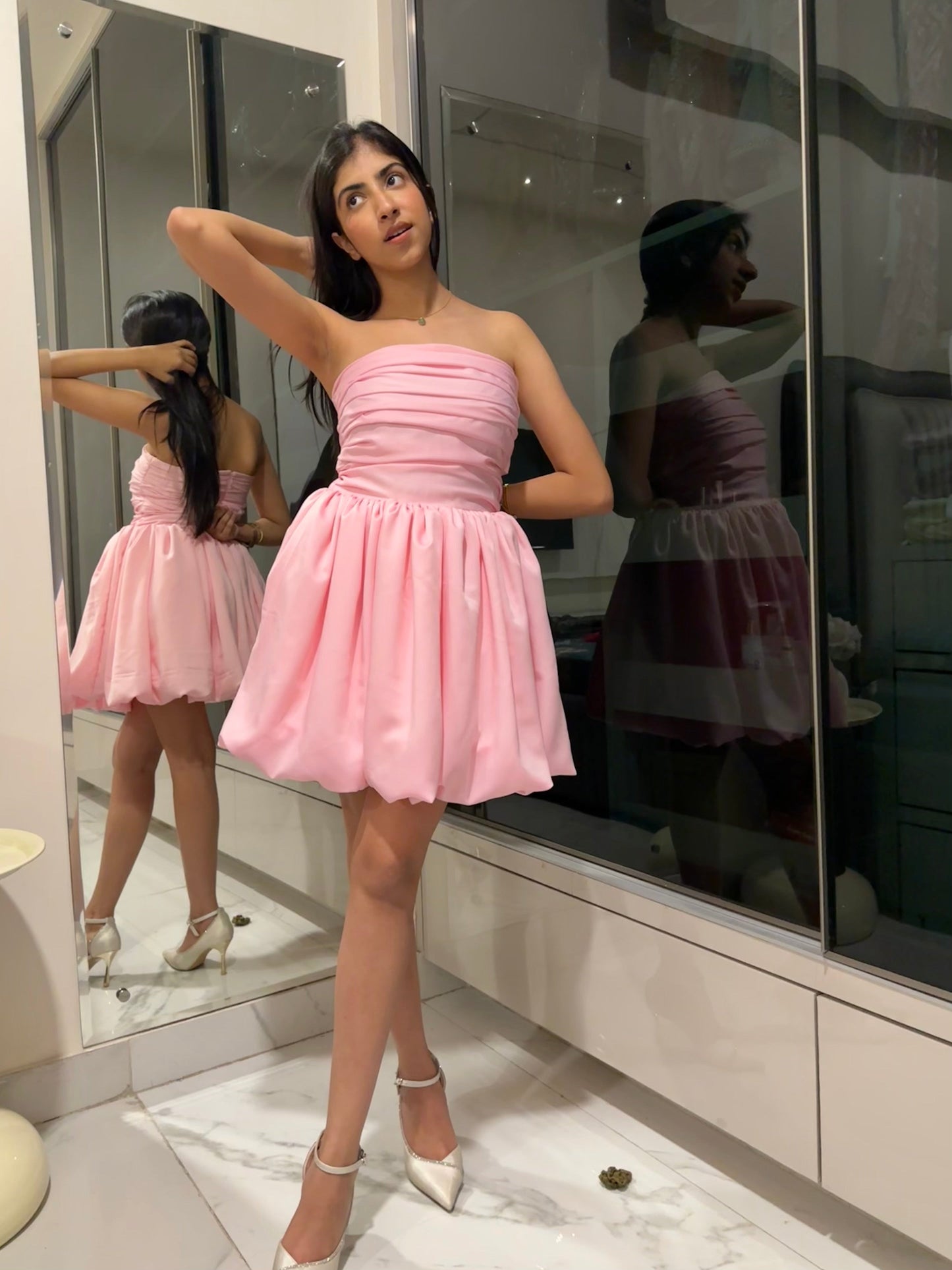 Pink Satin Balloon Dress