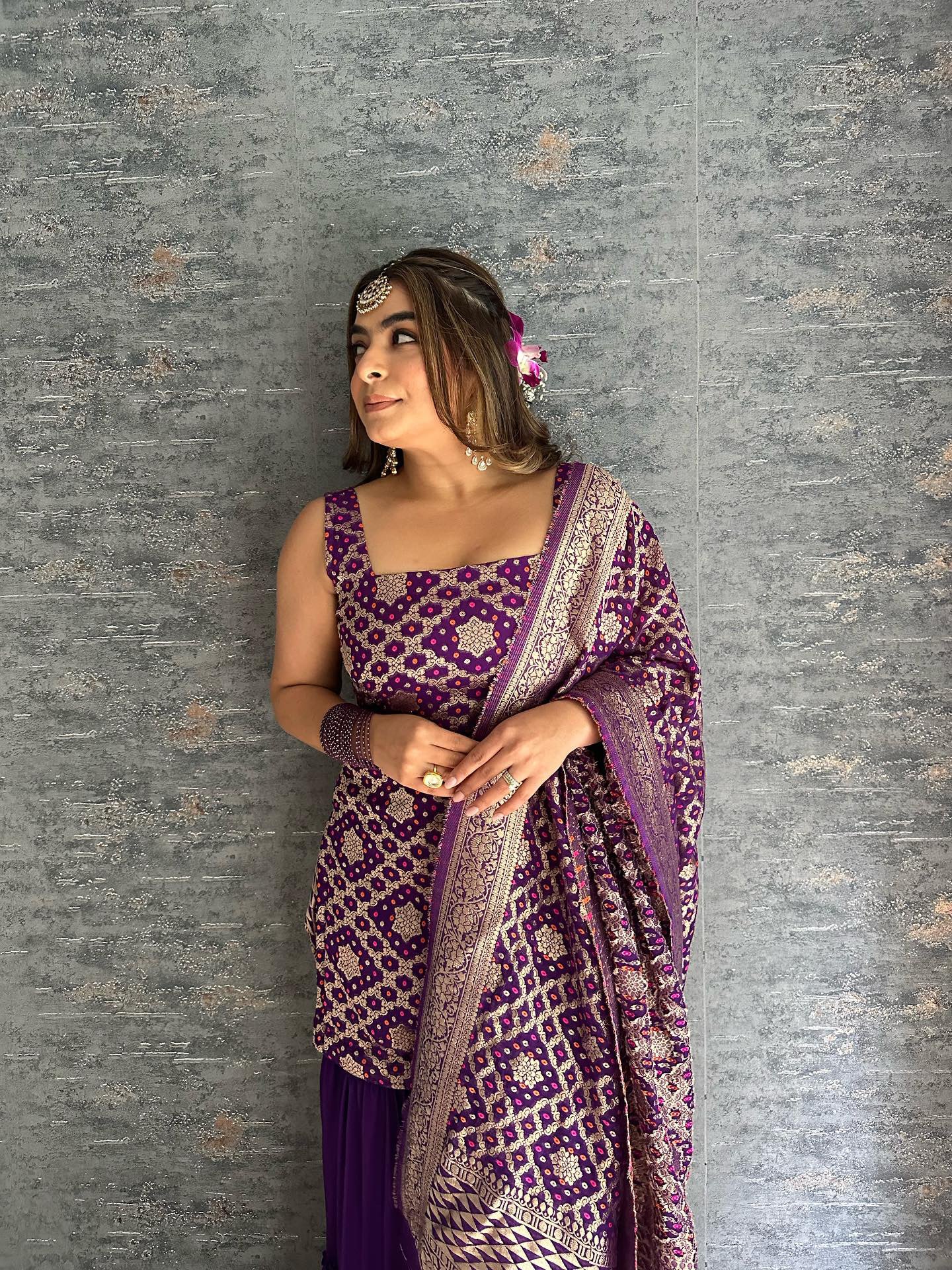 Bandhej Purple Sharara Set