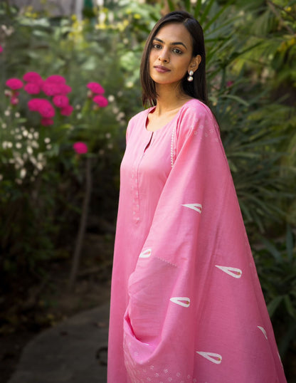 Mulberry Pink Block Printed Cotton Kurta Set