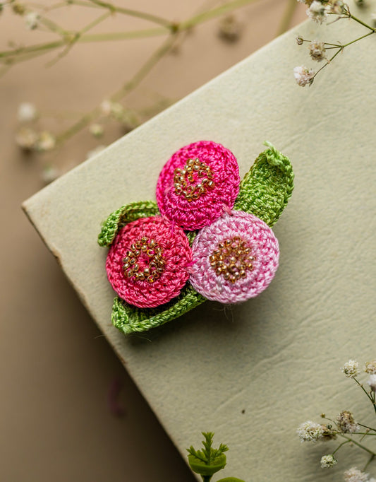 Handcrafted Pink Popies Brooch