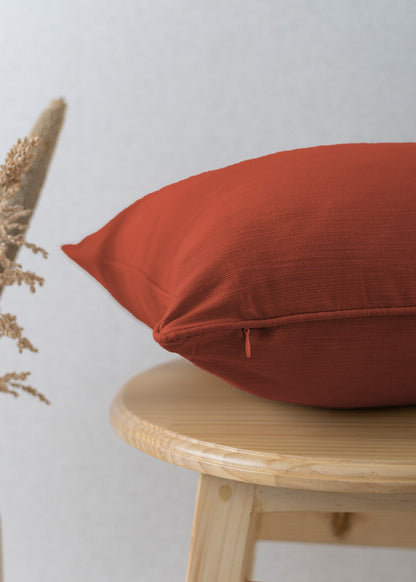 Solid Cotton Cushion Cover - Brick Red