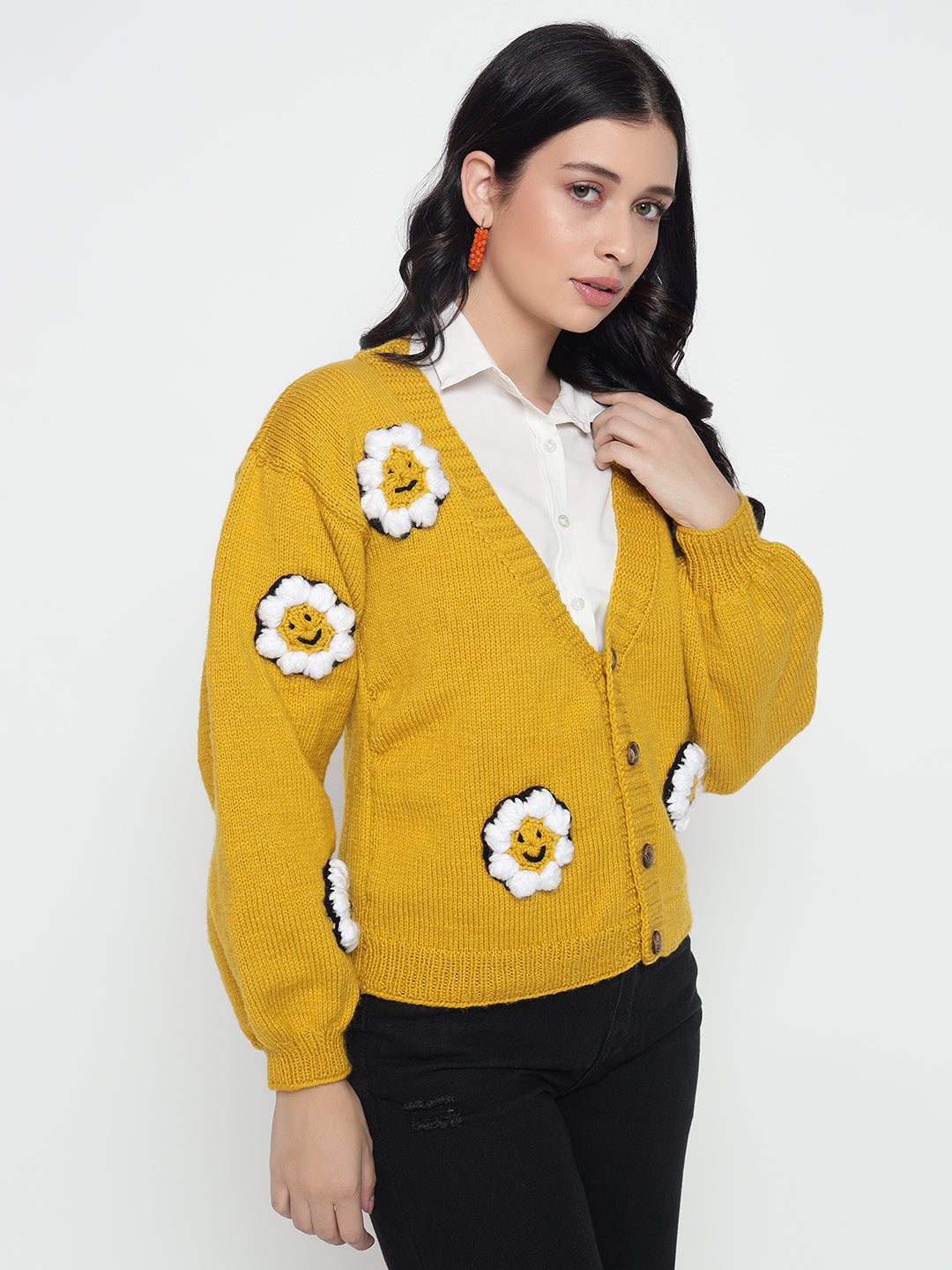 Smiley Mustard Cardigan