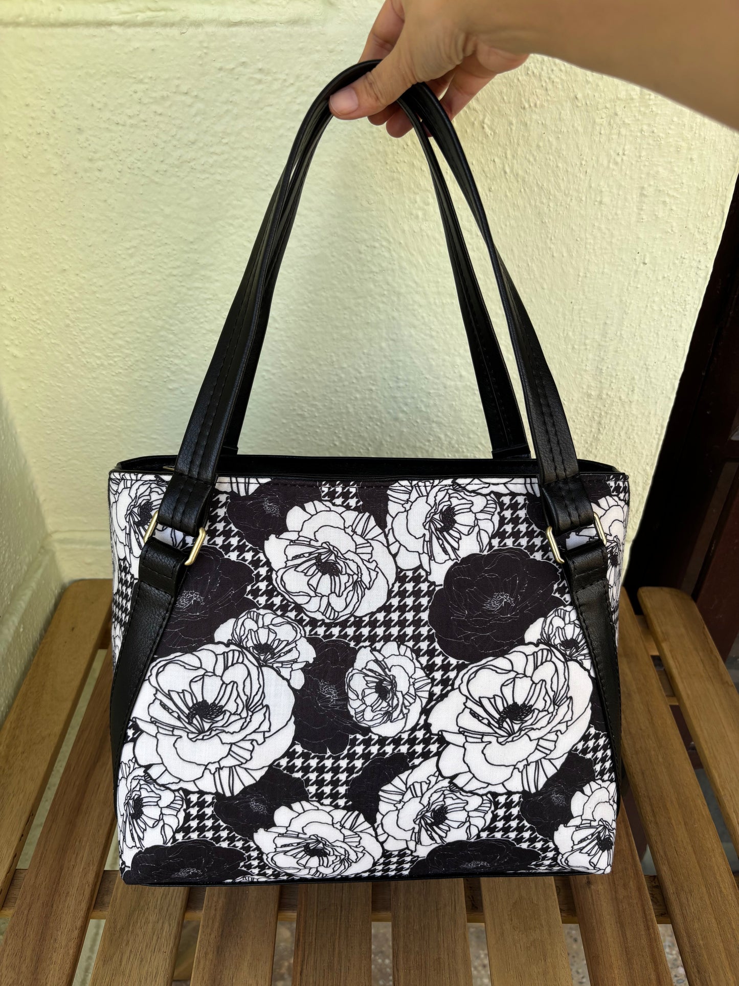 Monochrome Bloom Handcrafted Tote