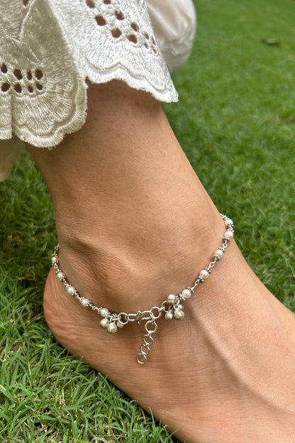 Silver Pearl Chain Ghungaroo Anklets