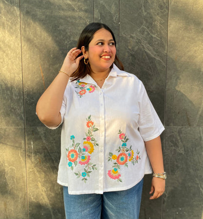 Petal Perfection Embroidered Cotton Shirt