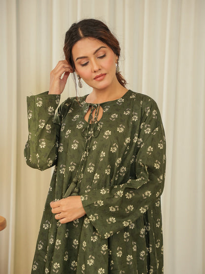 Disha Green Block Print Kurta Set