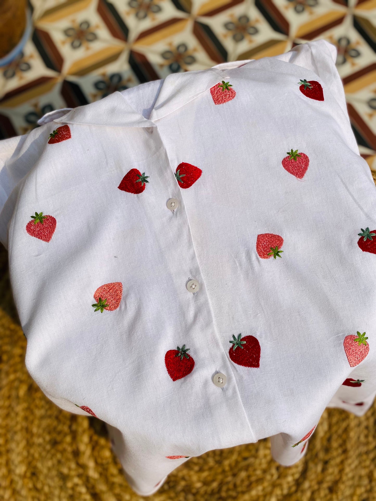 Strawberry Embroidered Cotton Shirt