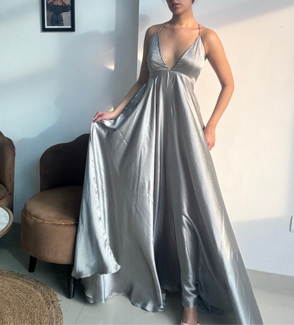 Silver Satin Slip Gown